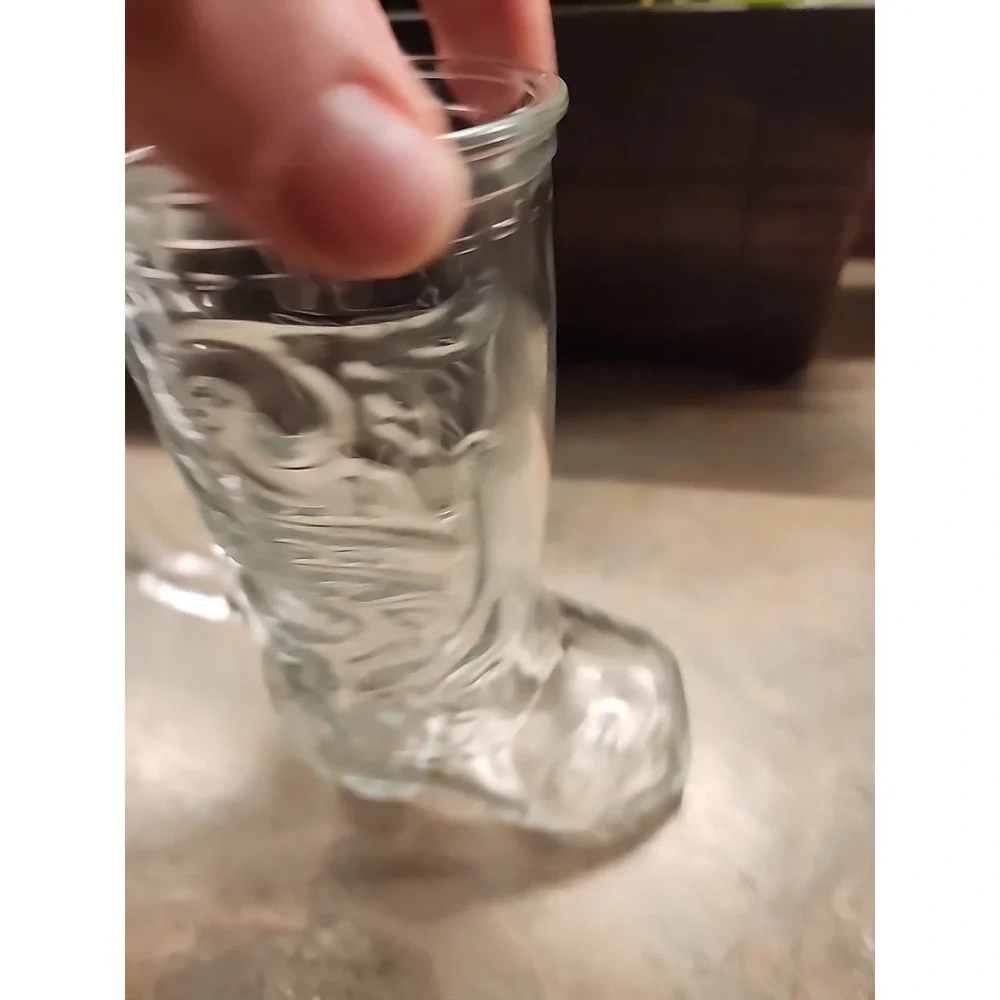 Vintage Libbey Clear Cowboy Boot Drinking Glass Mug Embossed Western Design/S28